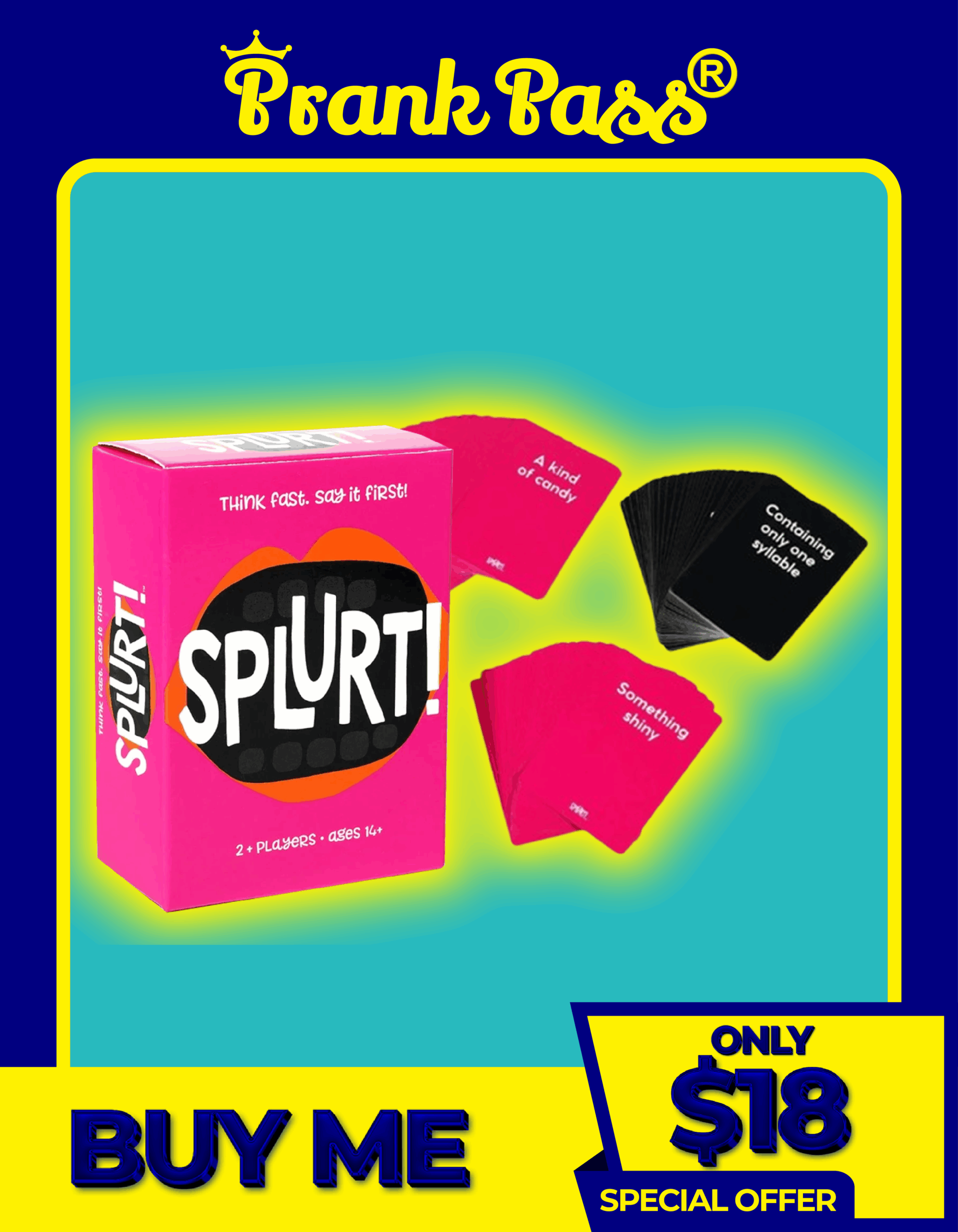 DESIGN 2-17 Splurt! Think Fast Say It First! Portable Party Card Travel Pink Board Birthday Gifts - Image 1