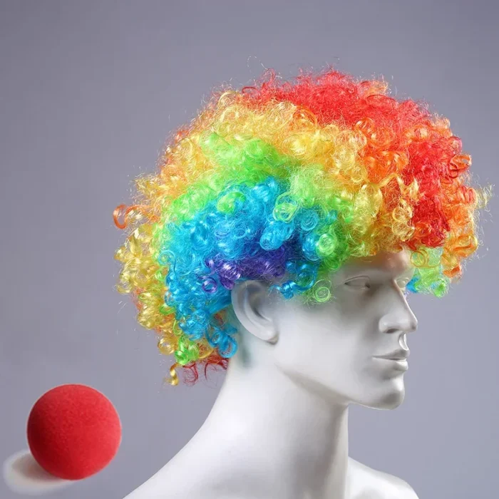 Colorful Clown Wig With Clown Nose - Image 2